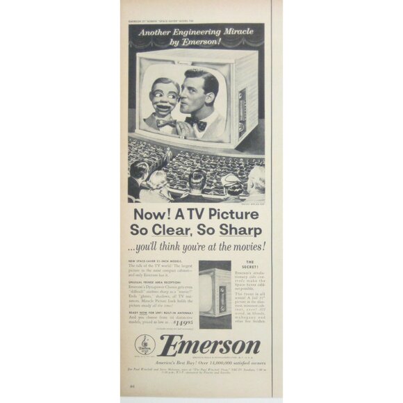 Emerson Space Saver Model 735 Vintage TV Ad Print 1950s Collectible - Picture 1 of 2